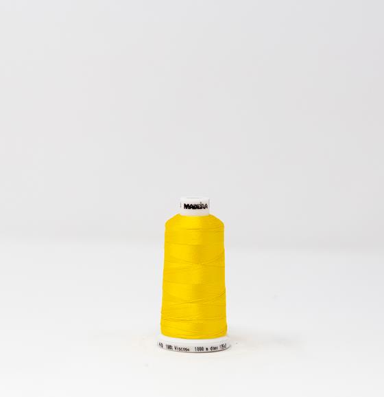 #911-1124 1,100 yard spool of #40 weight Classic Rayon Gold Rush Yellow machine embroidery thread.