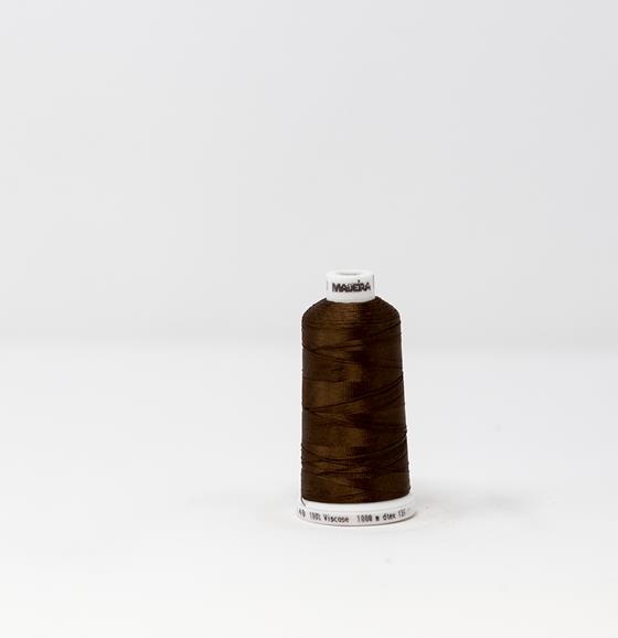 #911-1230 1,100 yard spool of #40 weight Root Beer Brown Rayon machine embroidery thread.