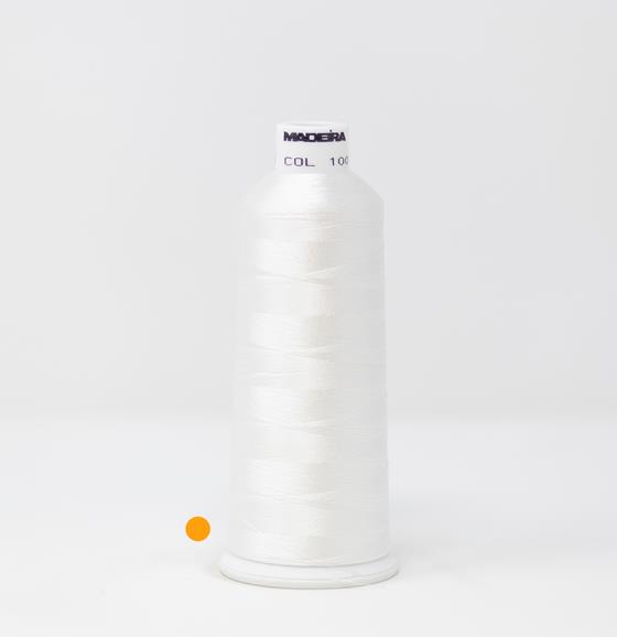 #920-1001 2200 yard cone of #12 weight rayon embroidery thread in Super White.